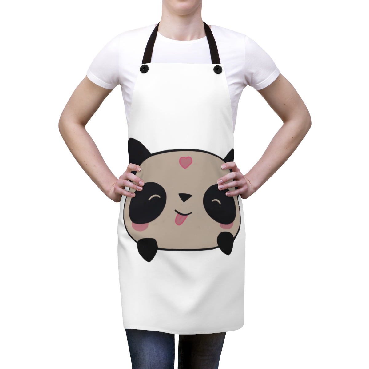 Stylish Panda Apron made from lightweight poly twill, featuring a unique design and black detachable twill straps.