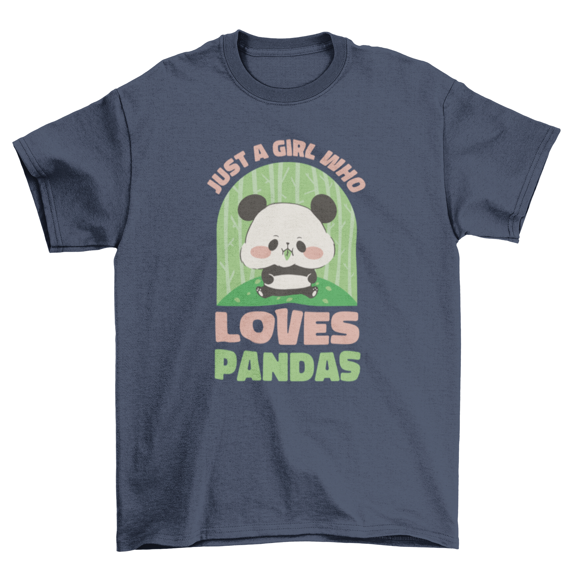 A cute t-shirt featuring a panda bear eating bamboo with the quote 'Just a girl who loves pandas'.