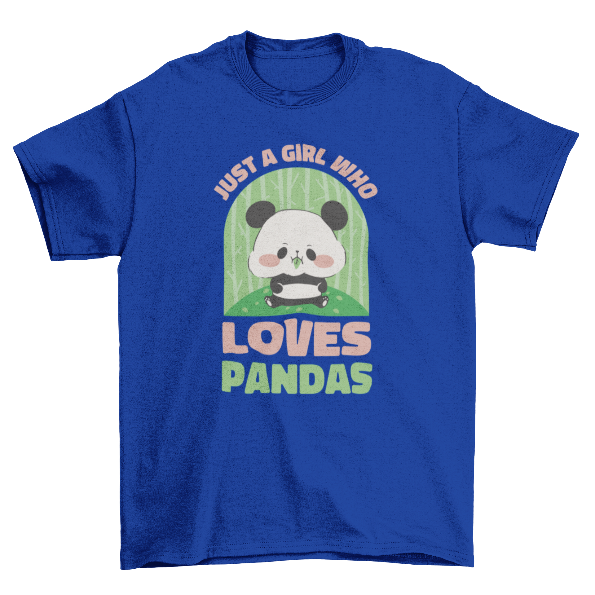 A cute t-shirt featuring a panda bear eating bamboo with the quote 'Just a girl who loves pandas'.