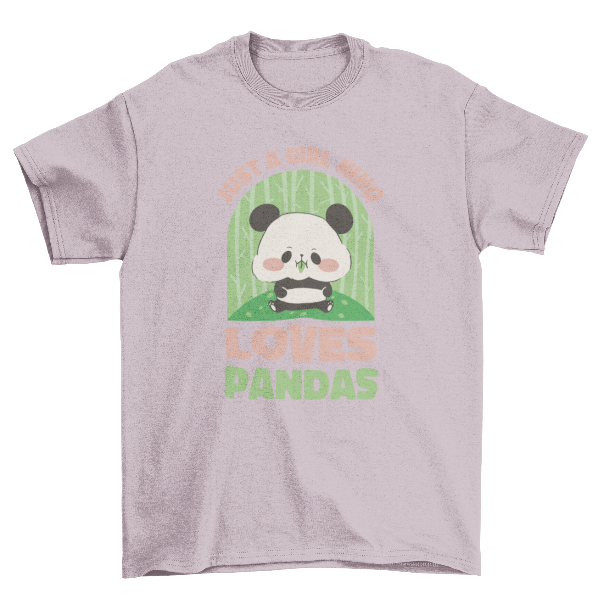 A cute t-shirt featuring a panda bear eating bamboo with the quote 'Just a girl who loves pandas'.