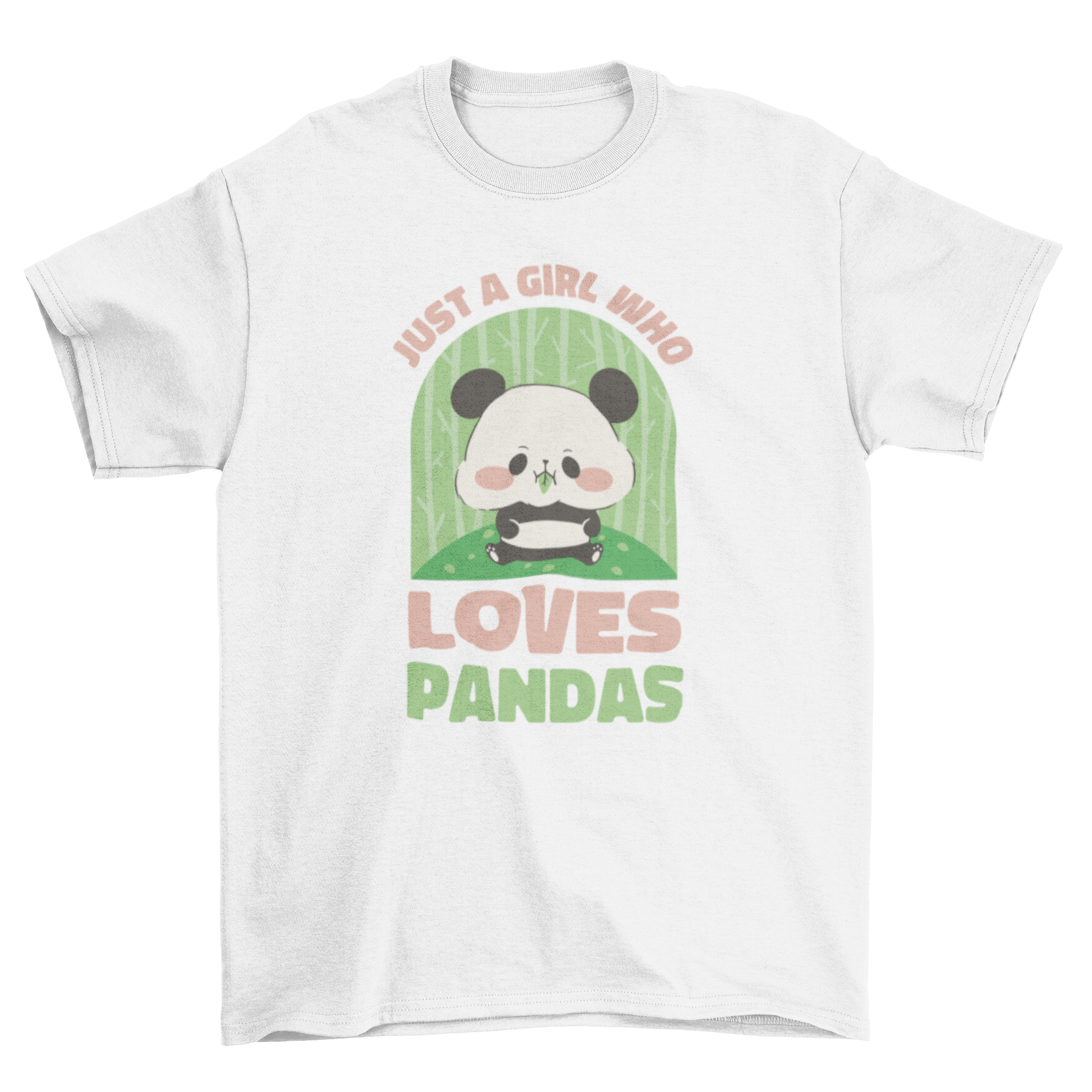 A cute t-shirt featuring a panda bear eating bamboo with the quote 'Just a girl who loves pandas'.