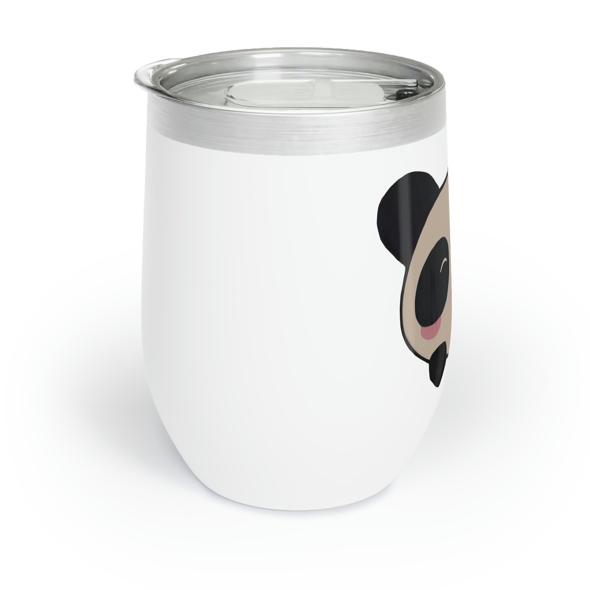 Panda Chill Wine Tumbler in stainless steel with a sleek stemless design, showcasing its double-insulated walls and customizable surface.