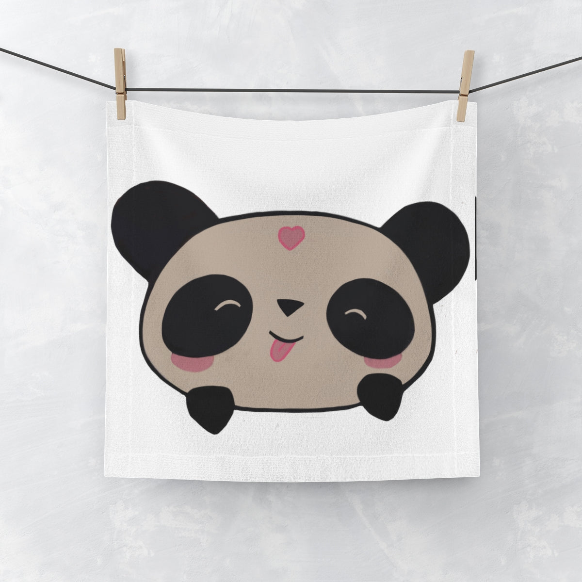 A soft and colorful Panda Face Towel featuring a cute panda design, made from a polyester blend front and 100% cotton back.