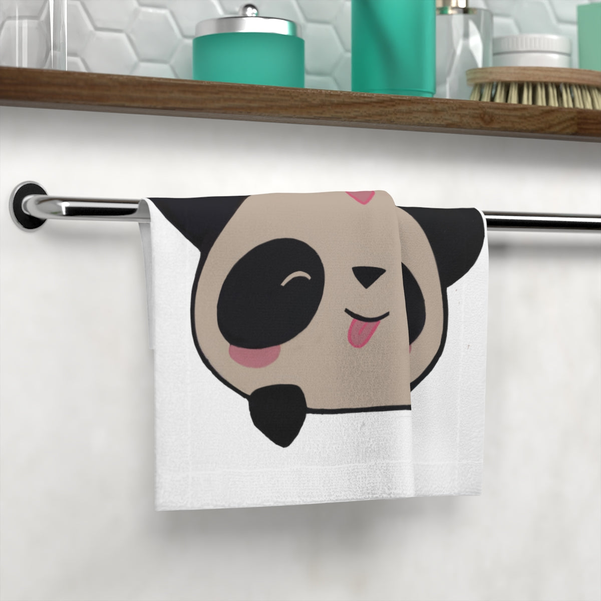 A soft and colorful Panda Face Towel featuring a cute panda design, made from a polyester blend front and 100% cotton back.