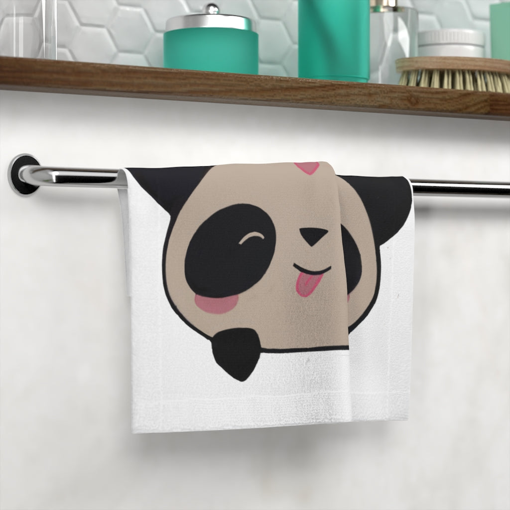 A cute panda face towel featuring a vibrant panda design on the front and soft cotton backing, perfect for drying and customization.