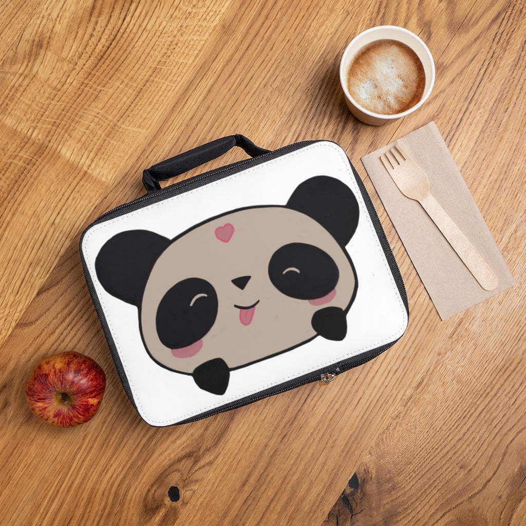 Panda Lunch Bag featuring a black base and customizable white area, ideal for adults and kids.