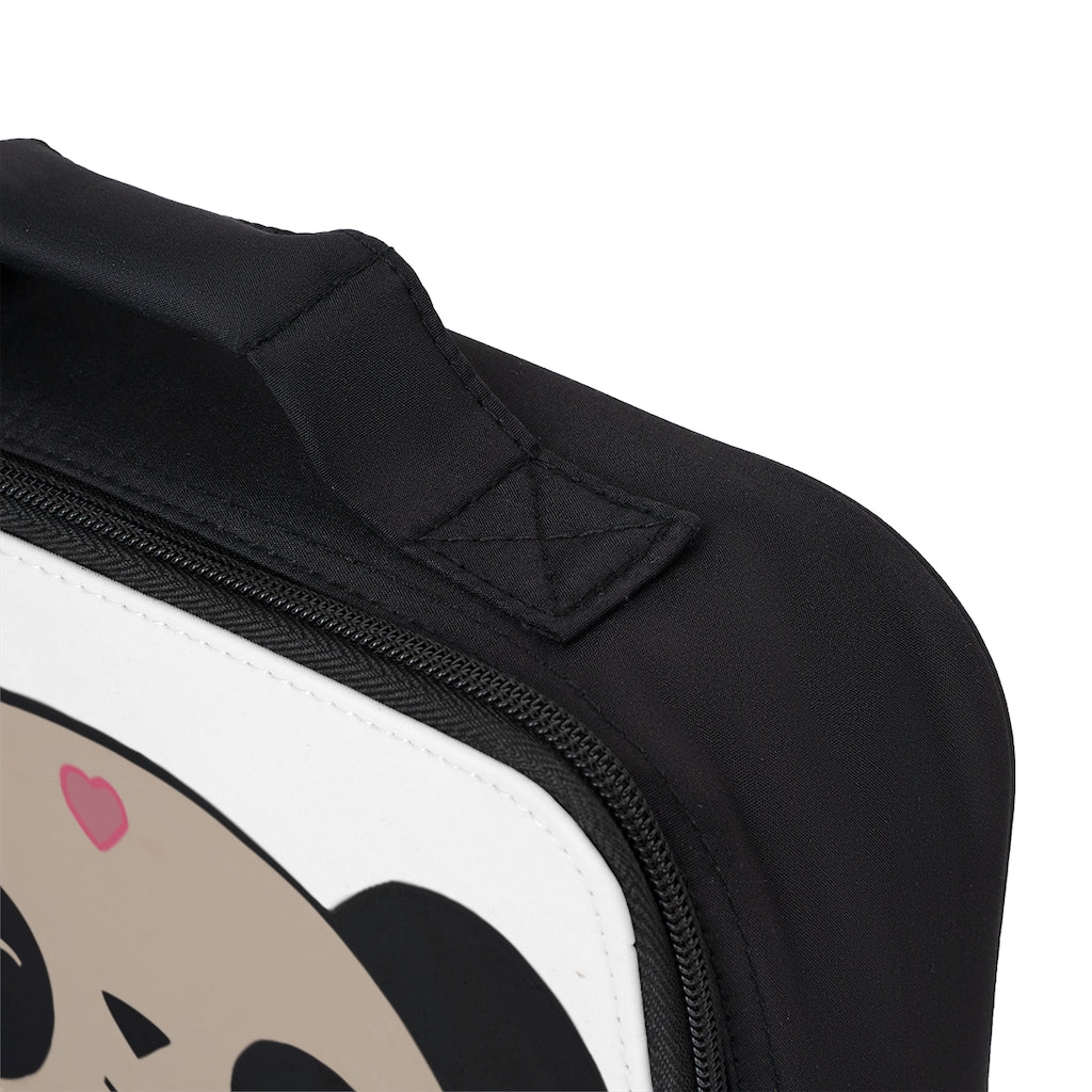 Panda Lunch Bag featuring a black base and customizable white area, ideal for adults and kids.