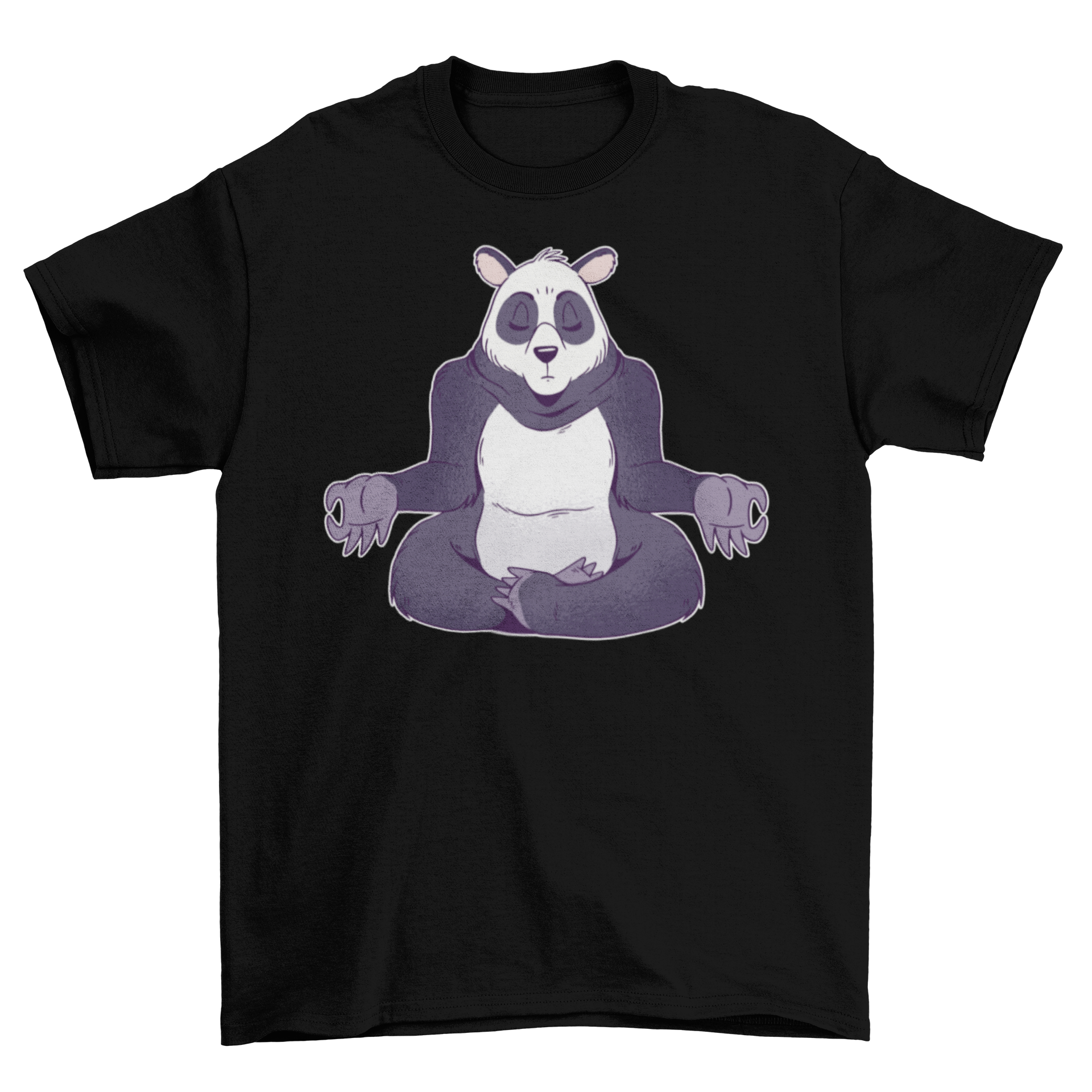 A stylish t-shirt featuring a panda in a meditative pose, showcasing tranquility and mindfulness.