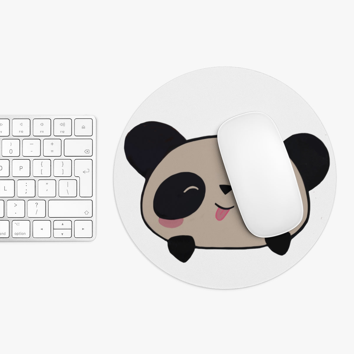 A colorful Panda Mouse Pad featuring a cute panda design, available in round and rectangular shapes with a non-slip rubber bottom.