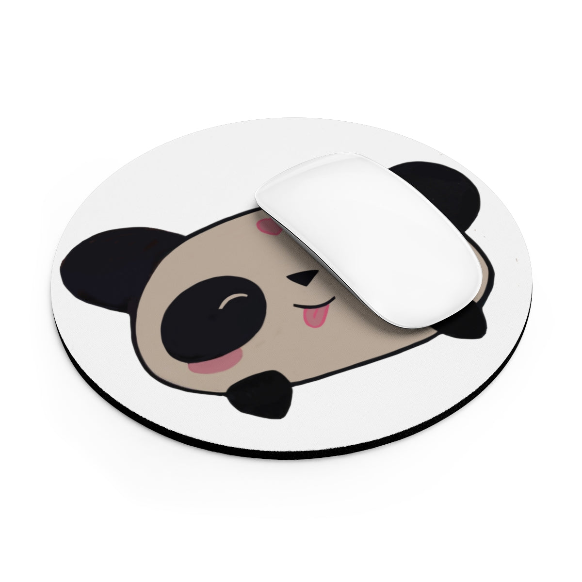 A colorful Panda Mouse Pad featuring a cute panda design, available in round and rectangular shapes with a non-slip rubber bottom.