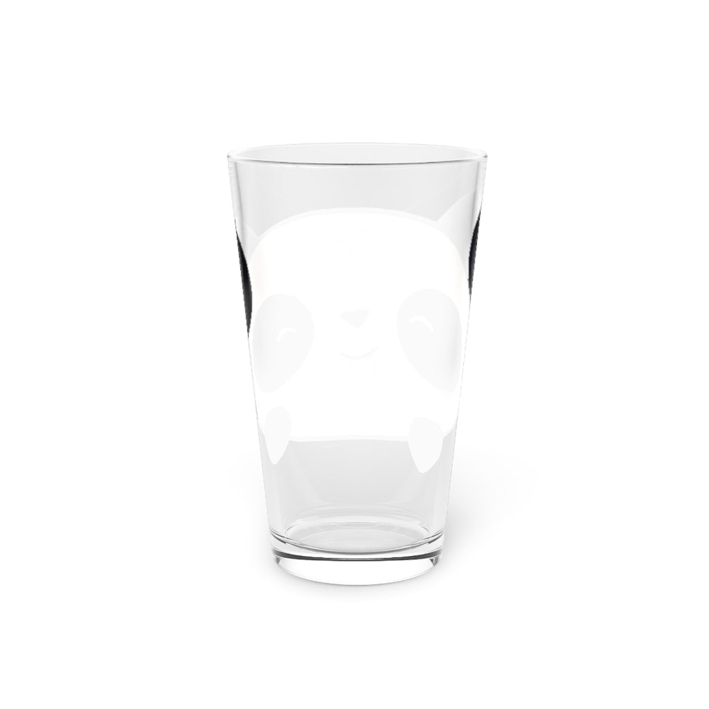 A clear 16oz Panda Pint Glass showcasing a customizable design, perfect for beverages.