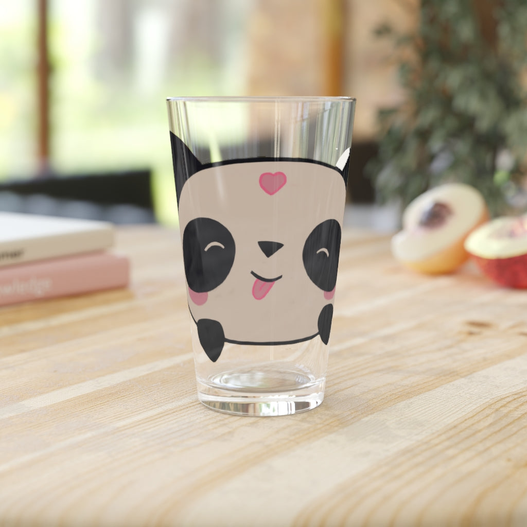 A clear 16oz Panda Pint Glass showcasing a customizable design, perfect for beverages.