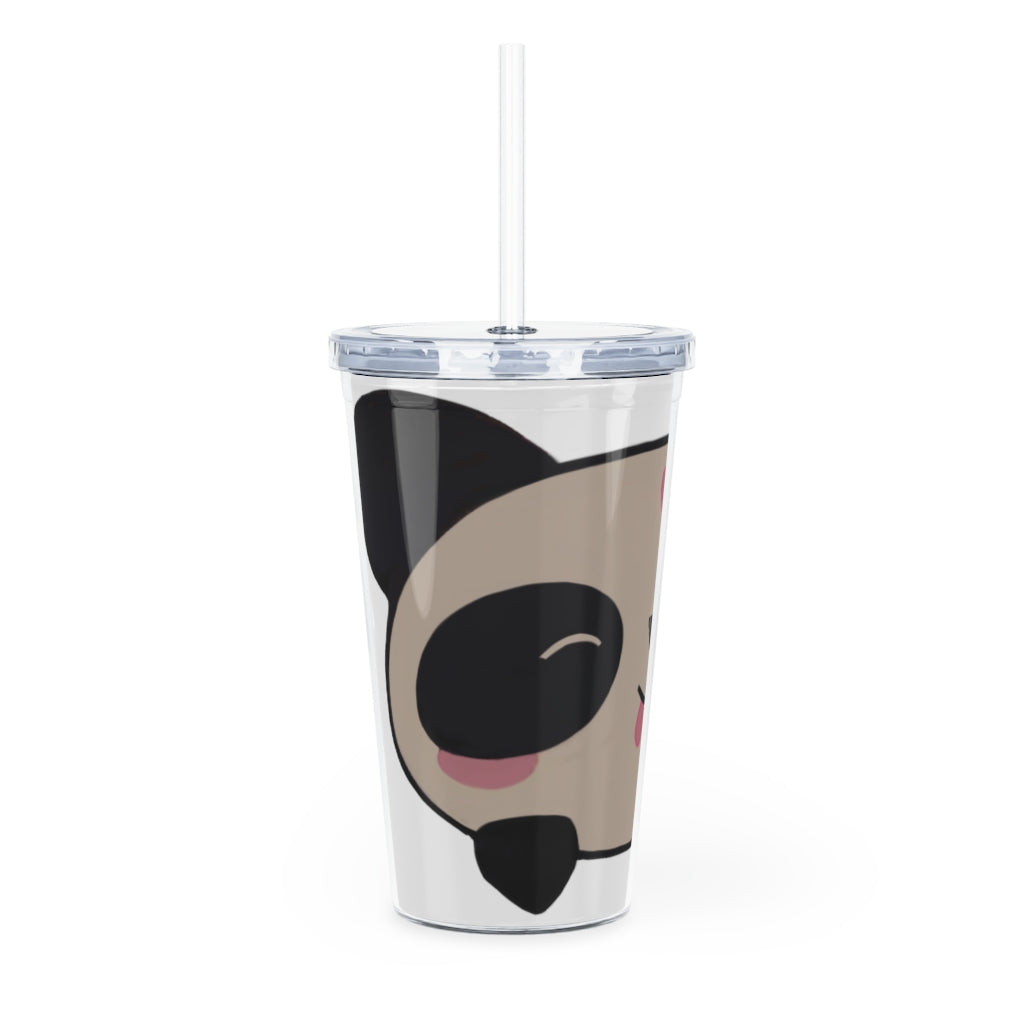 Panda Plastic Tumbler with Straw, featuring a customizable design and double wall insulation, perfect for drinks at events.