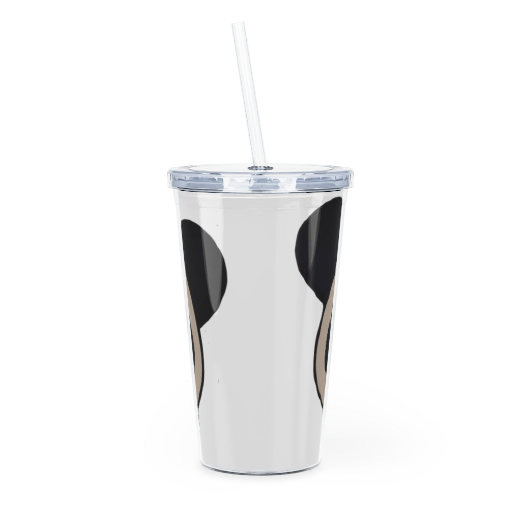 Panda Plastic Tumbler with Straw, featuring a customizable design and double wall insulation, perfect for drinks at events.