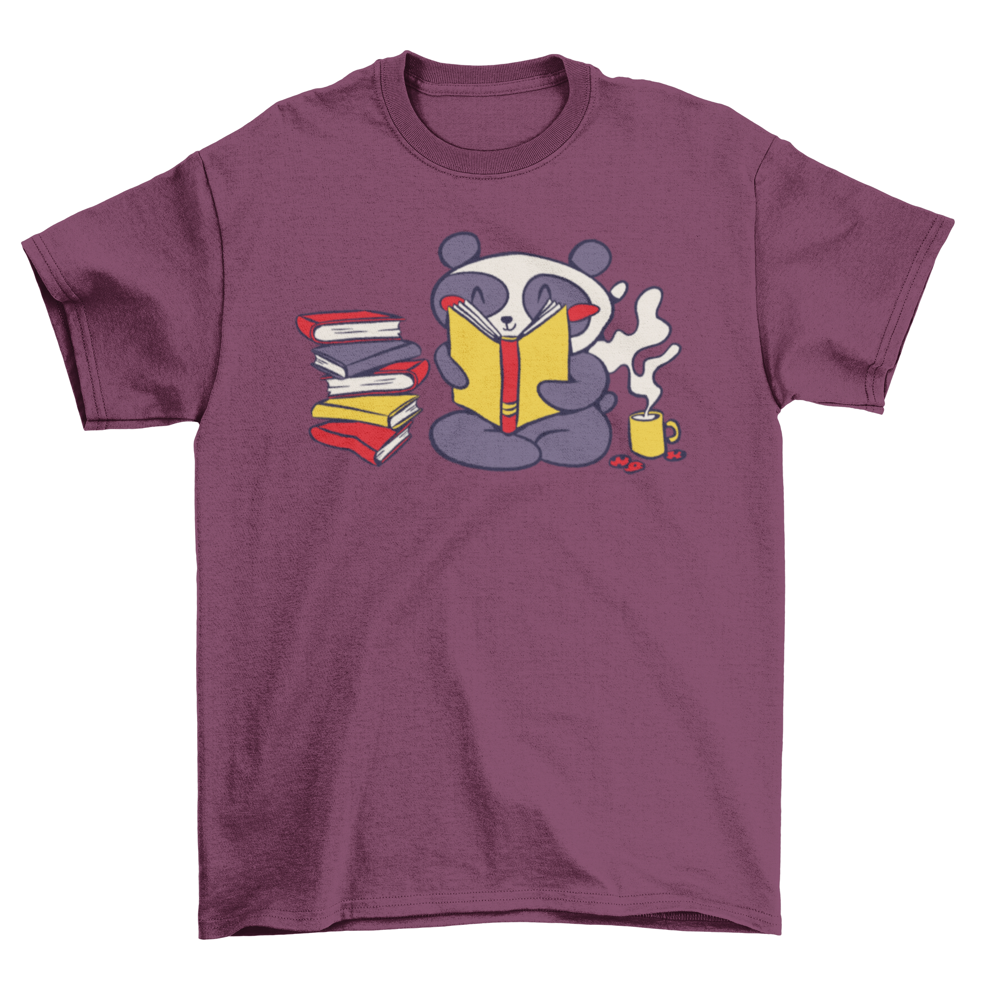 A cute t-shirt featuring a panda reading books, showcasing a whimsical design.