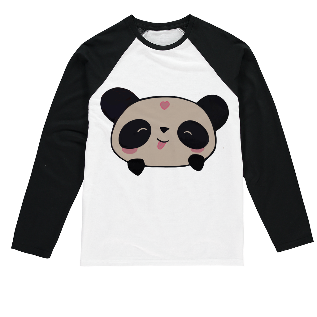 Panda Sublimation Baseball Long Sleeve T-Shirt featuring a crew neck and long sleeves, made from mixed fabric for comfort and durability.