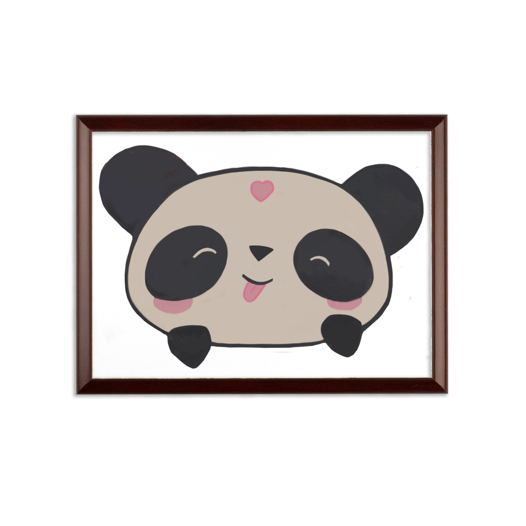 Panda Sublimation Wall Plaque with brown wooden frame and white printable surface, showcasing customizable design options.