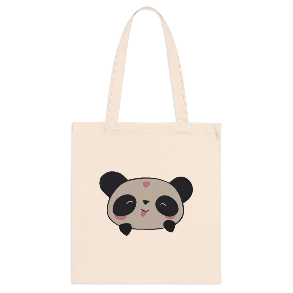 A stylish Panda Tote Bag made of 100% cotton with long handles and cross-stitched design, available in various colors.