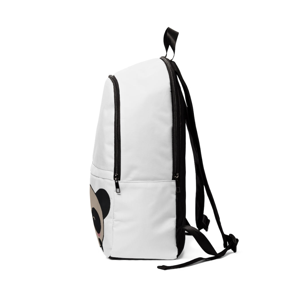 Panda Unisex Fabric Backpack in soft nylon, featuring adjustable straps and a padded back panel, ideal for school and travel.