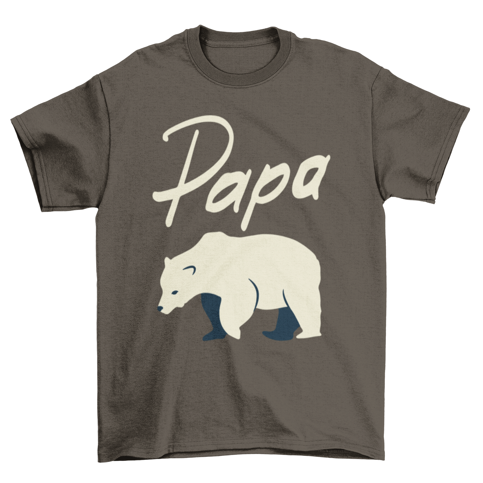 A white t-shirt featuring a polar bear graphic with the word 'Papa' above it, perfect for Father's Day.