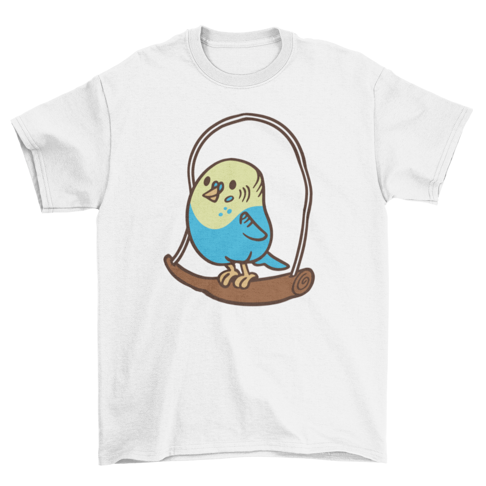 A cute t-shirt featuring a colorful parakeet design, perfect for bird lovers.