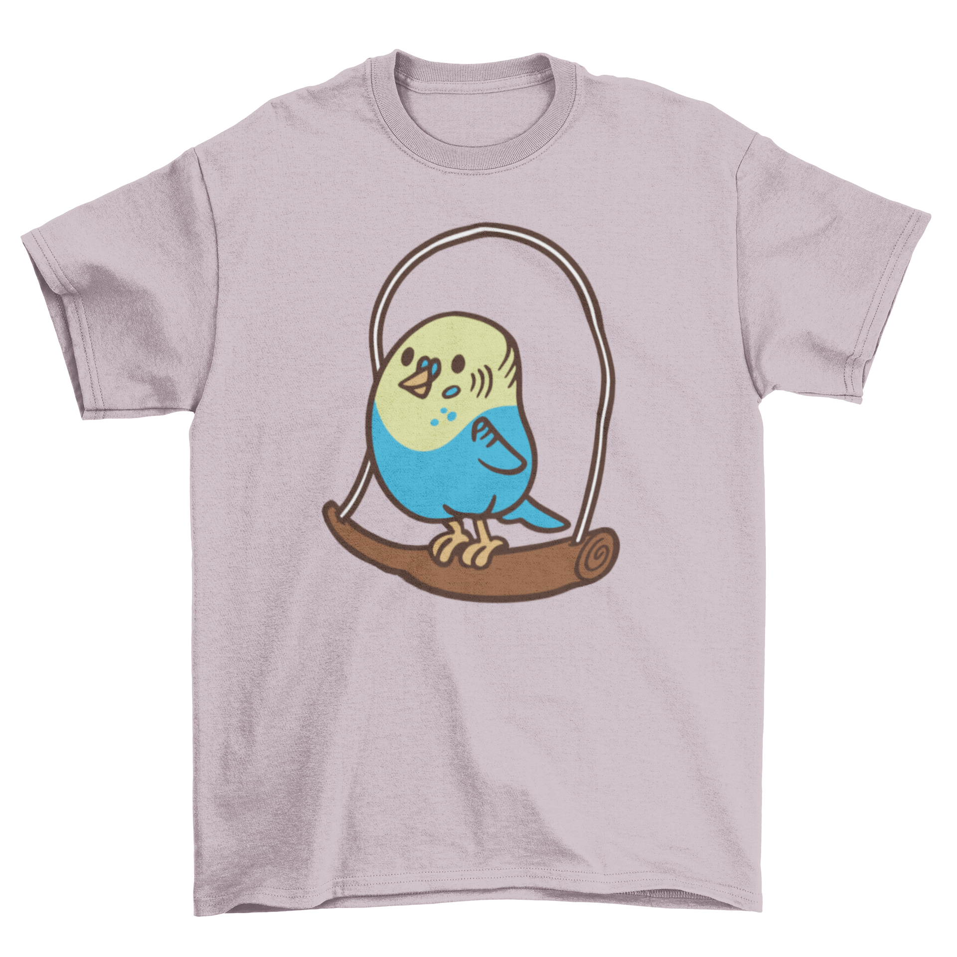 A cute t-shirt featuring a colorful parakeet design, perfect for bird lovers.