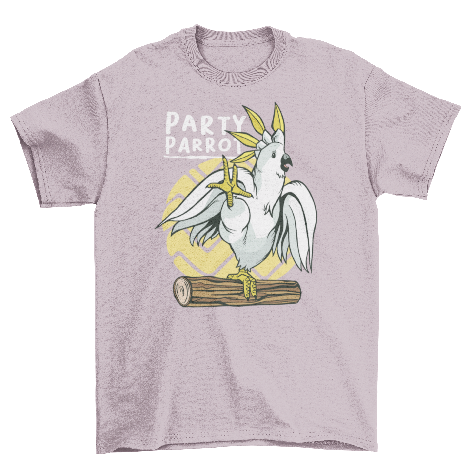 Colorful Party Parrot Bird T-Shirt featuring a parrot on wood with a fun quote.