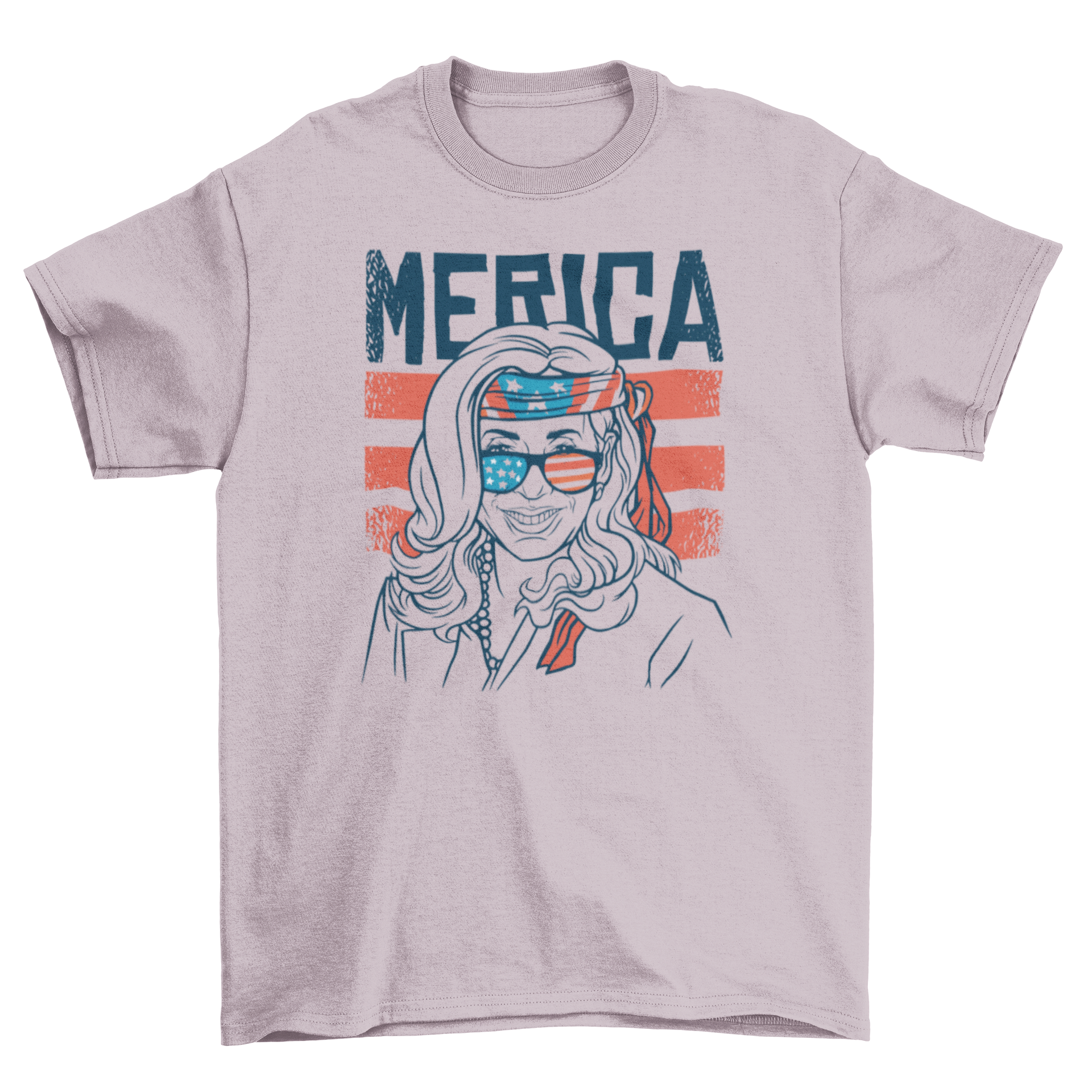 Patriotic Kamala Harris t-shirt featuring a hand-drawn design with patriotic accessories.