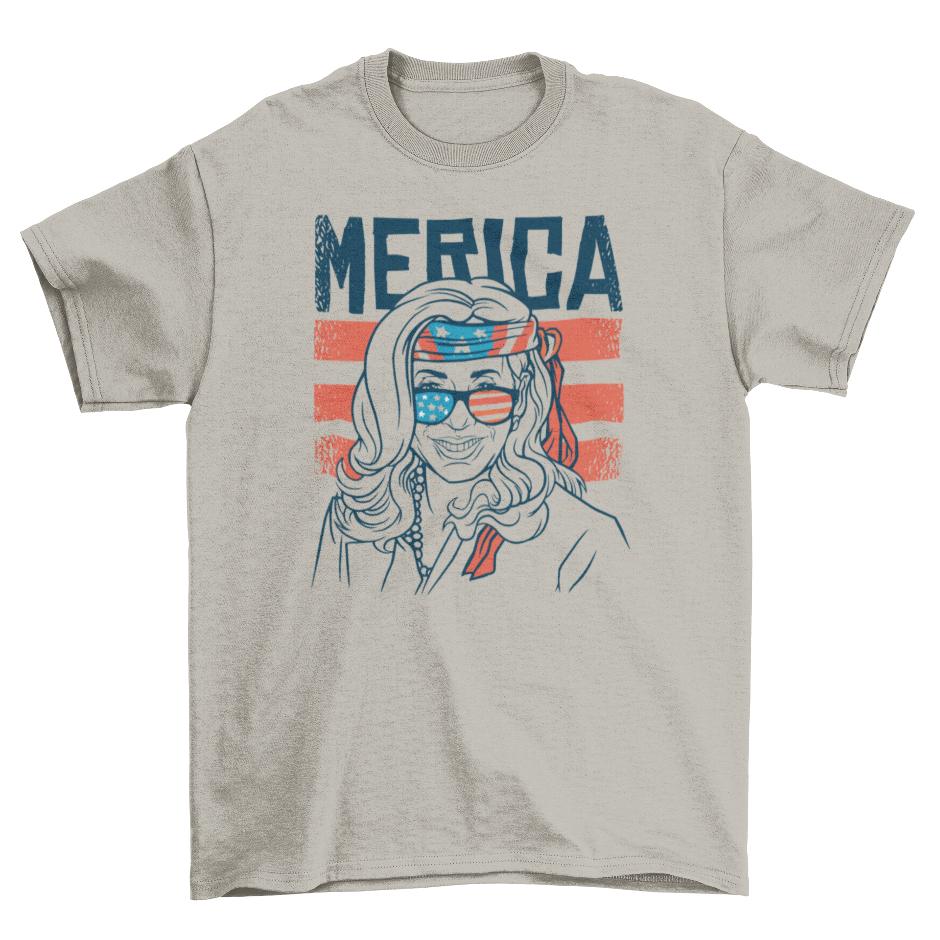 Patriotic Kamala Harris t-shirt featuring a hand-drawn design with patriotic accessories.