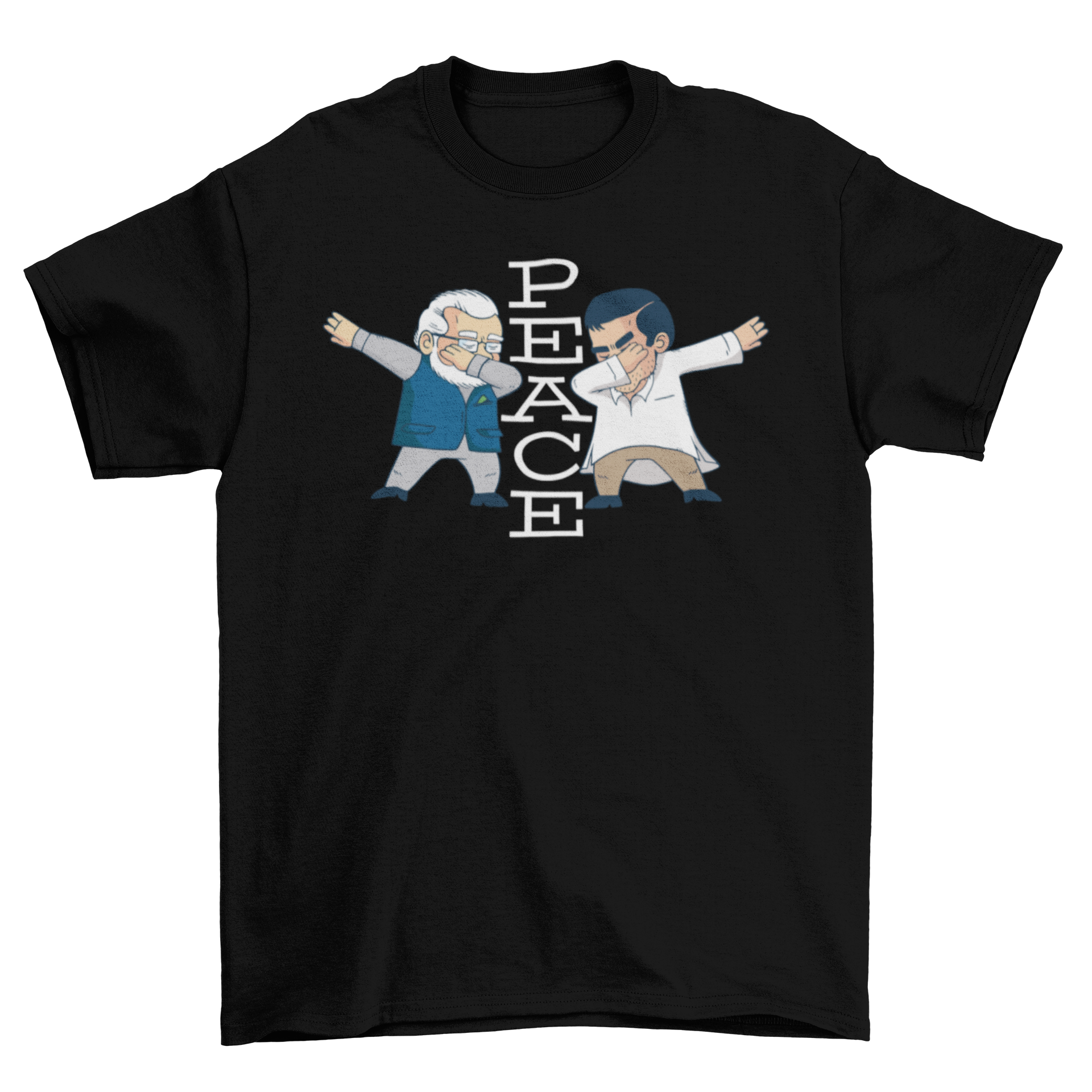 Peace Dabbing T-shirt featuring cartoon figures of Rahul Gandhi and Narendra Modi dabbing with the word PEACE between them.