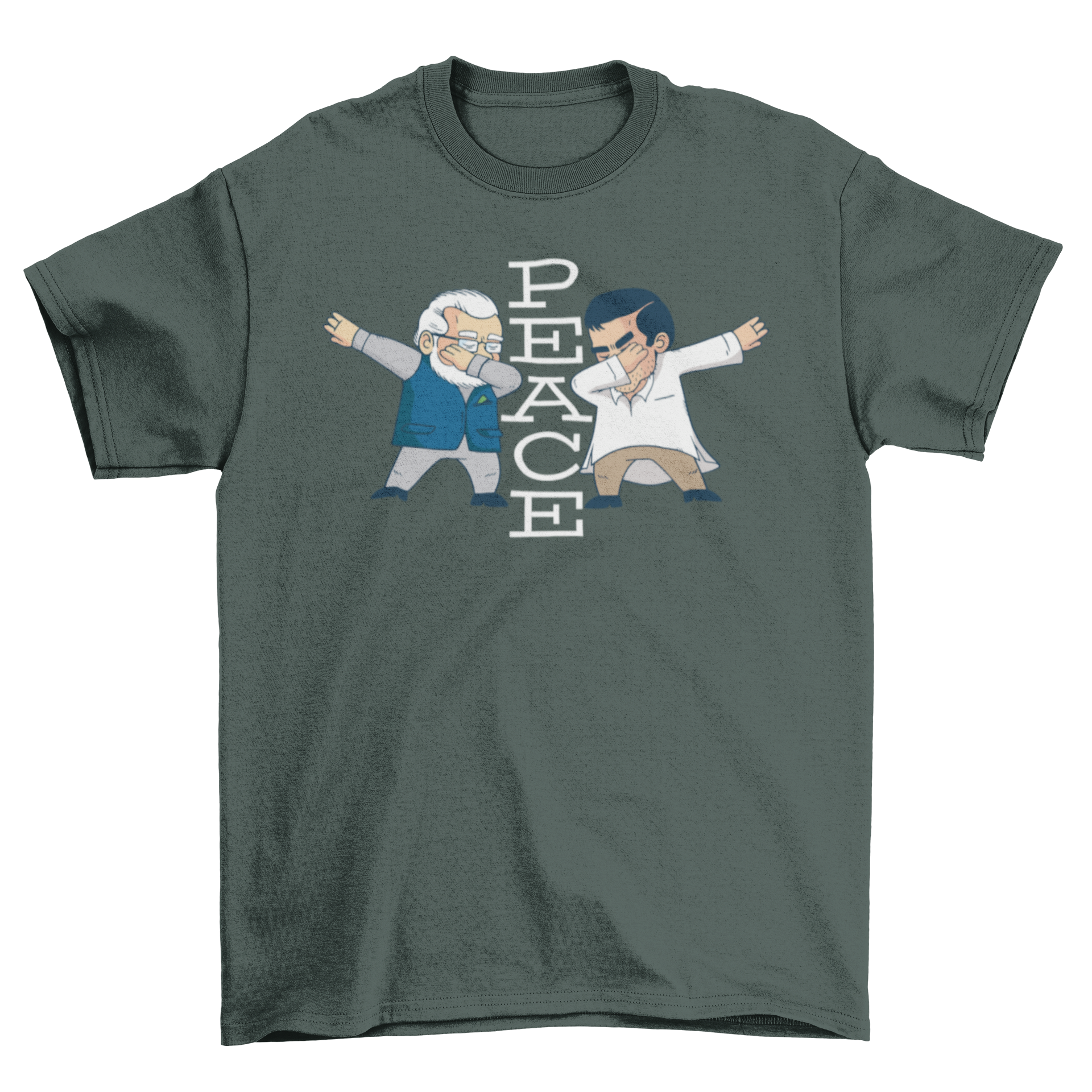 Peace Dabbing T-shirt featuring cartoon figures of Rahul Gandhi and Narendra Modi dabbing with the word PEACE between them.