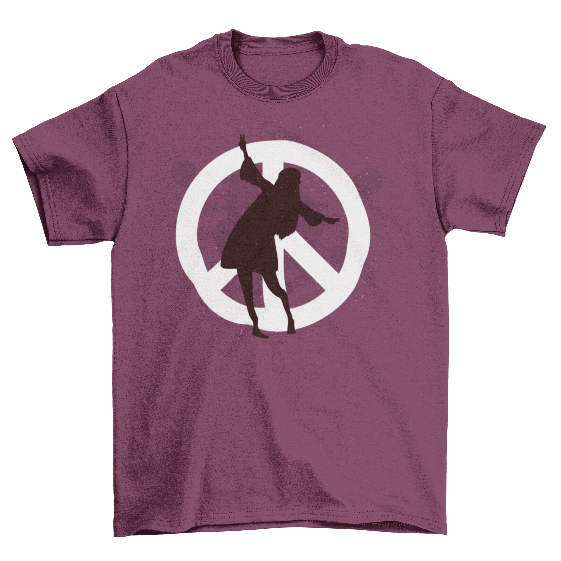 Peace Hippie T-Shirt featuring a hippie woman silhouette over a peace symbol, showcasing a stylish and meaningful design.