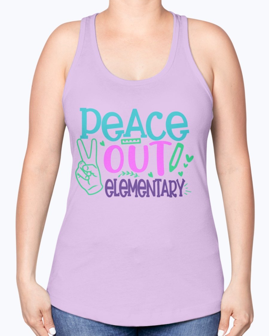 Peace Out Elementary Racerback Tank in a stylish design, featuring a soft cotton blend fabric and a comfortable fit, perfect for school and casual wear.