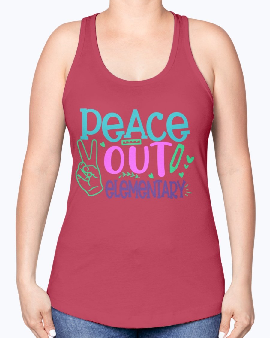 Peace Out Elementary Racerback Tank in a stylish design, featuring a soft cotton blend fabric and a comfortable fit, perfect for school and casual wear.