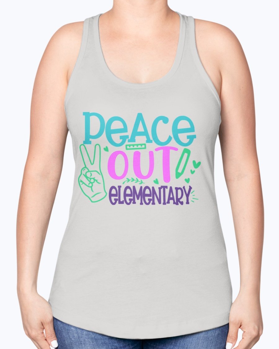 Peace Out Elementary Racerback Tank in a stylish design, featuring a soft cotton blend fabric and a comfortable fit, perfect for school and casual wear.