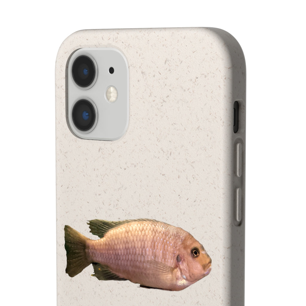 Peach Fish Biodegradable Phone Case made from plant-based materials, featuring a slim design and precise cutouts for connectivity.