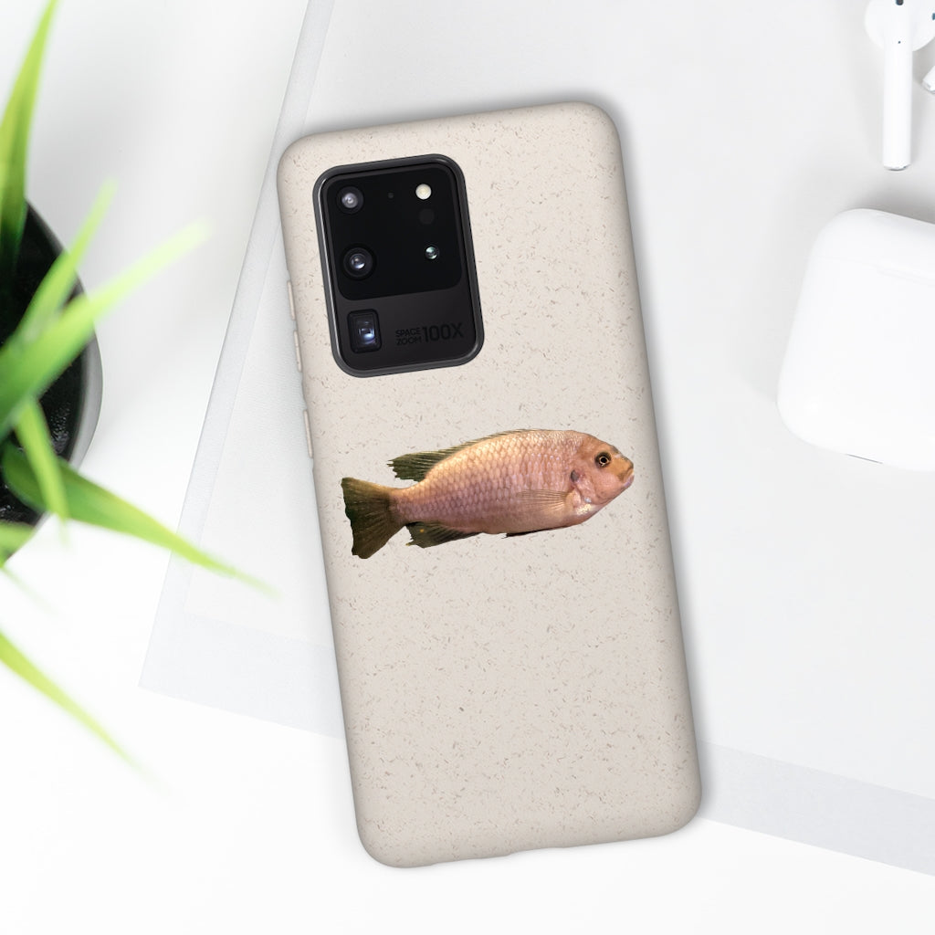 Peach Fish Biodegradable Phone Case made from plant-based materials, featuring a slim design and precise cutouts for connectivity.