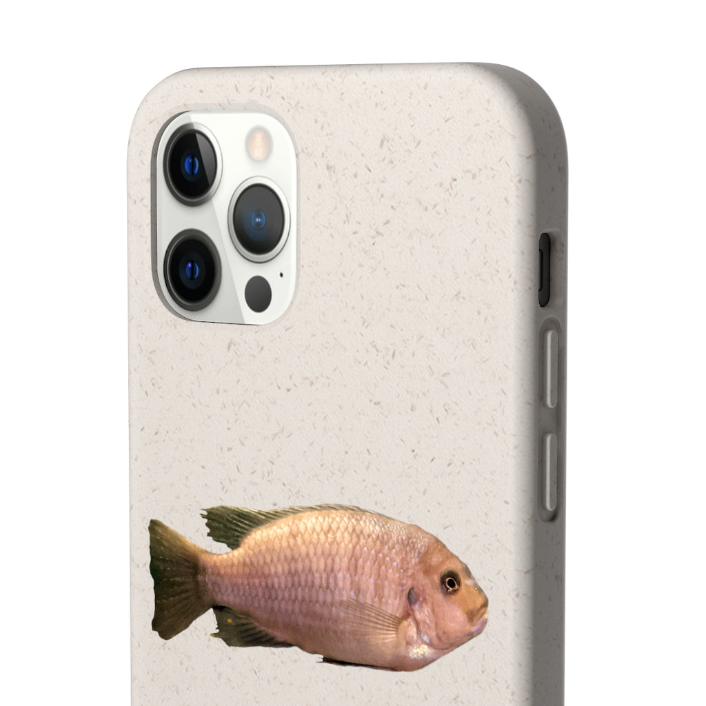 Peach Fish Biodegradable Phone Case made from plant-based materials, featuring a slim design and precise cutouts for connectivity.