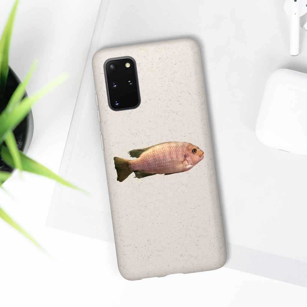 Peach Fish Biodegradable Phone Case made from plant-based materials, featuring a slim design and precise cutouts for connectivity.