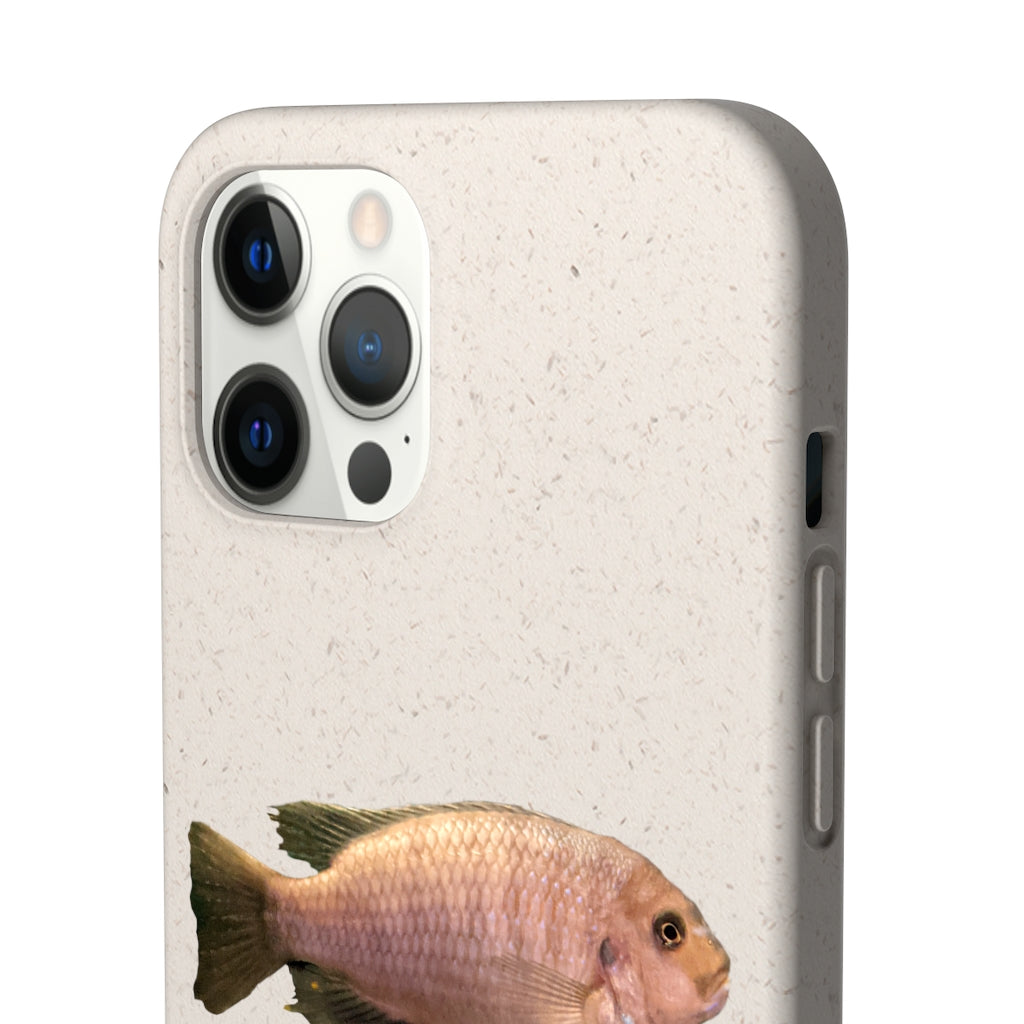 Peach Fish Biodegradable Phone Case made from plant-based materials, featuring a slim design and precise cutouts for connectivity.