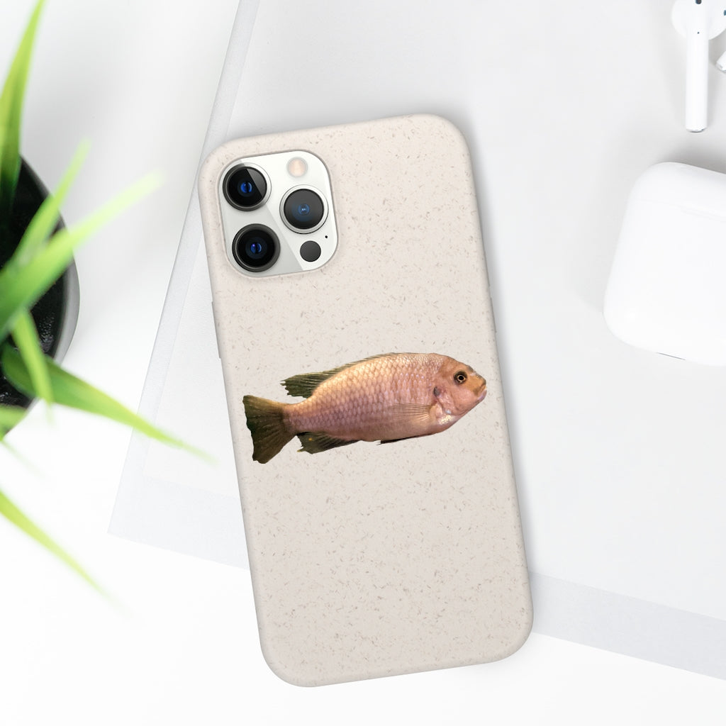 Peach Fish Biodegradable Phone Case made from plant-based materials, featuring a slim design and precise cutouts for connectivity.