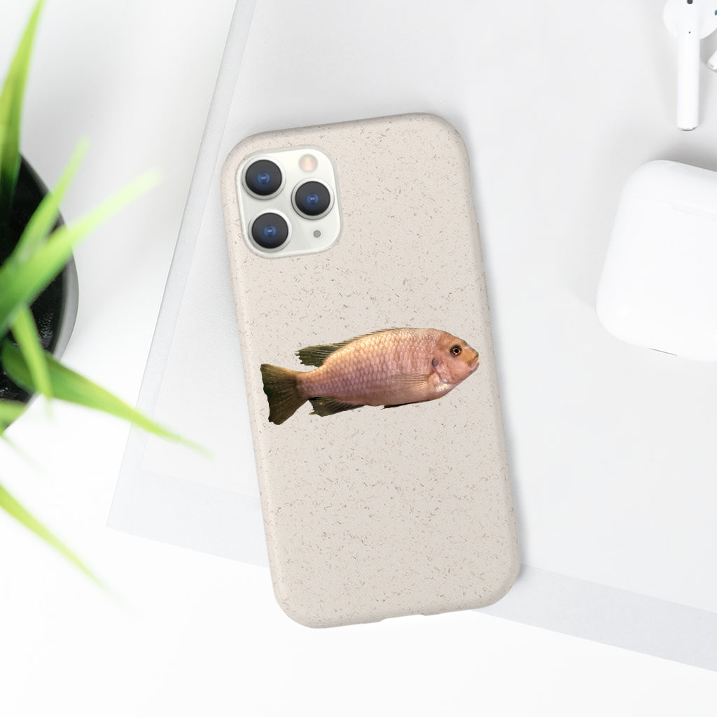 Peach Fish Biodegradable Phone Case made from plant-based materials, featuring a slim design and precise cutouts for connectivity.