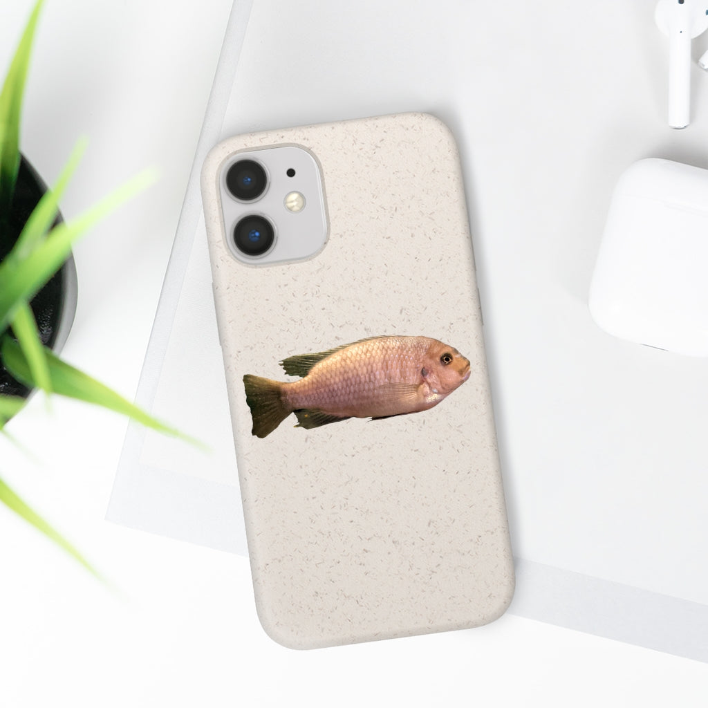 Peach Fish Biodegradable Phone Case made from plant-based materials, featuring a slim design and precise cutouts for connectivity.