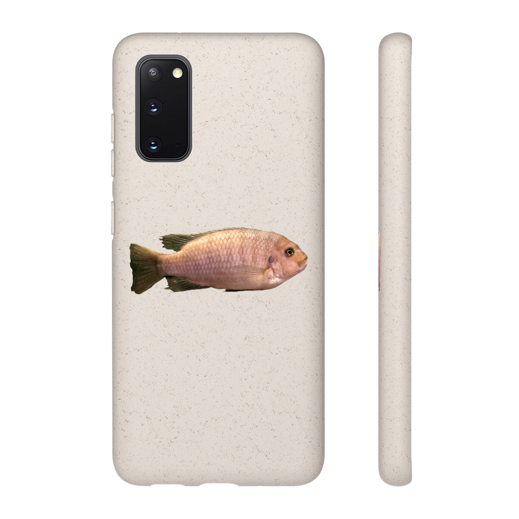 Peach Fish Biodegradable Phone Case made from plant-based materials, featuring a slim design and precise cutouts for connectivity.