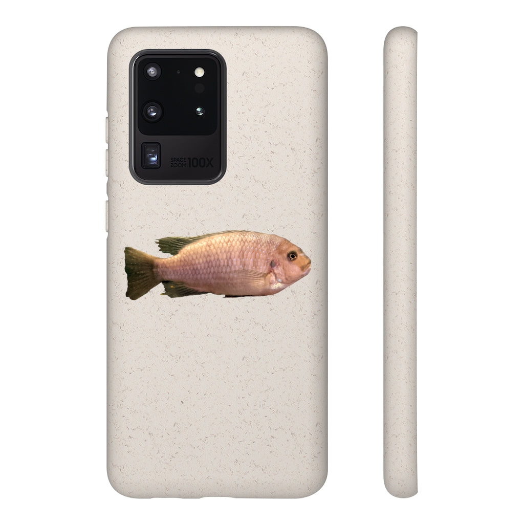 Peach Fish Biodegradable Phone Case made from plant-based materials, featuring a slim design and precise cutouts for connectivity.