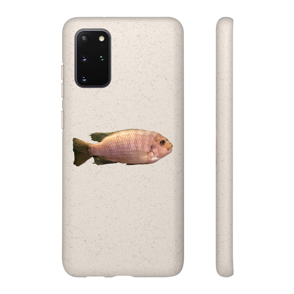 Peach Fish Biodegradable Phone Case made from plant-based materials, featuring a slim design and precise cutouts for connectivity.