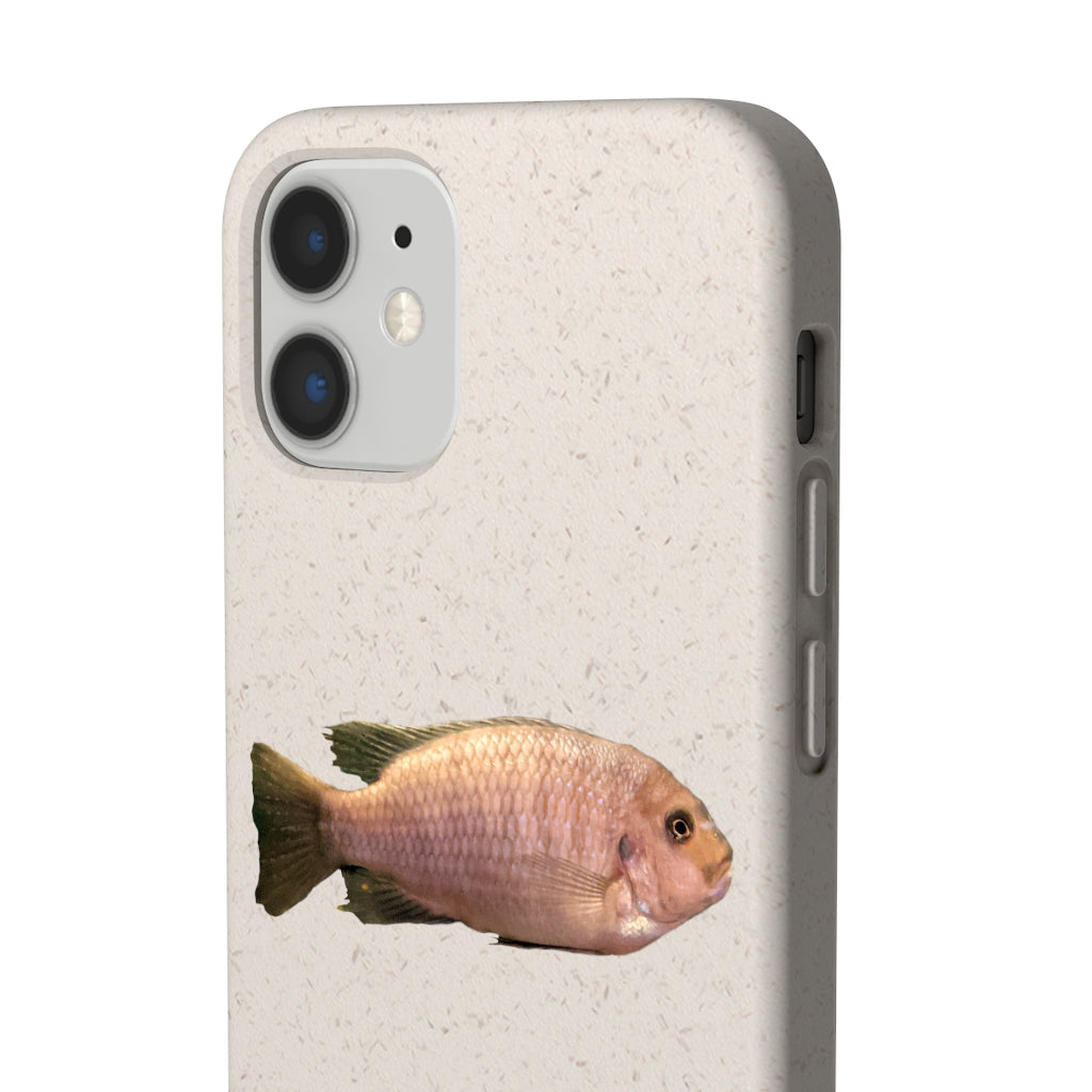 Peach Fish Biodegradable Phone Case made from plant-based materials, featuring a slim design and precise cutouts for connectivity.