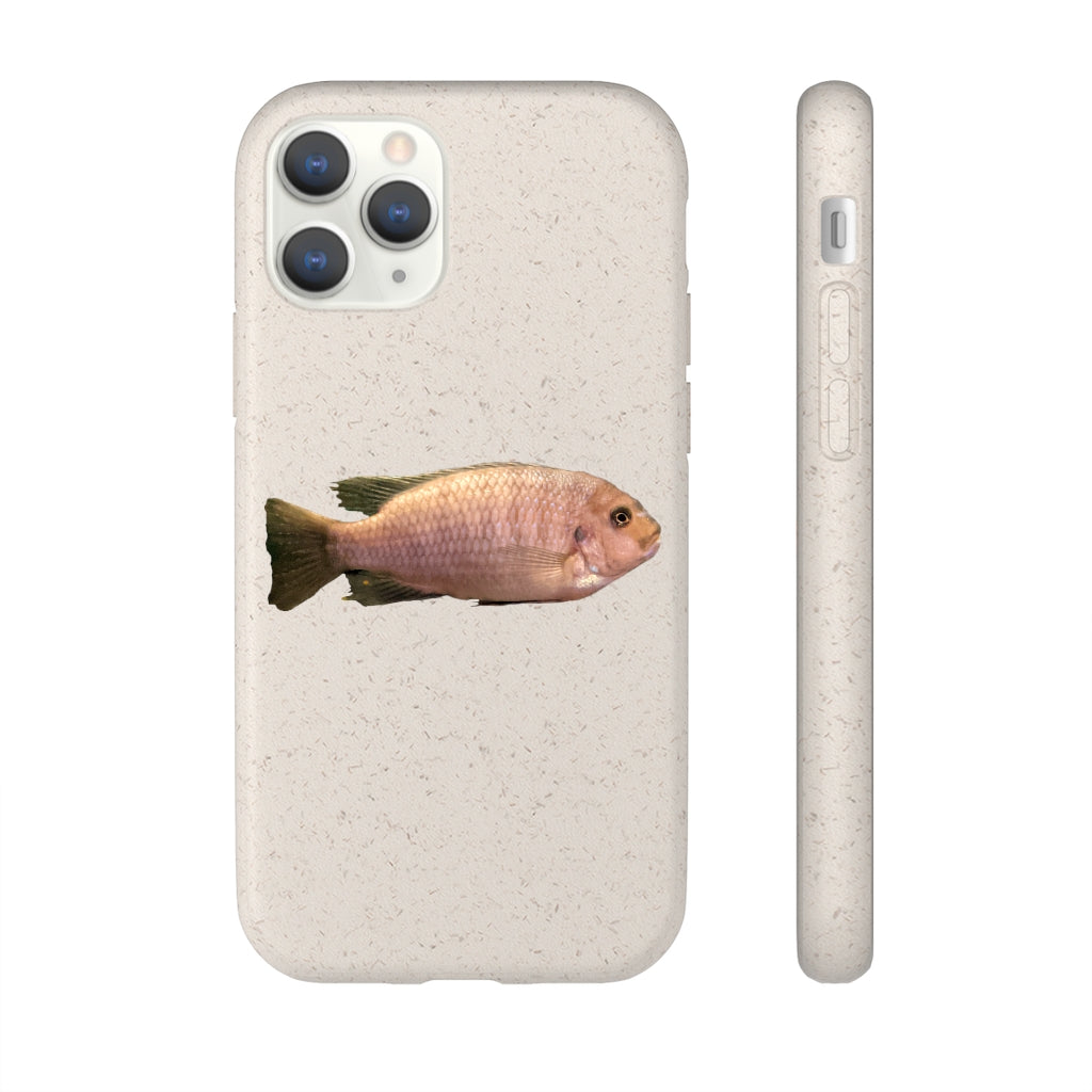 Peach Fish Biodegradable Phone Case made from plant-based materials, featuring a slim design and precise cutouts for connectivity.