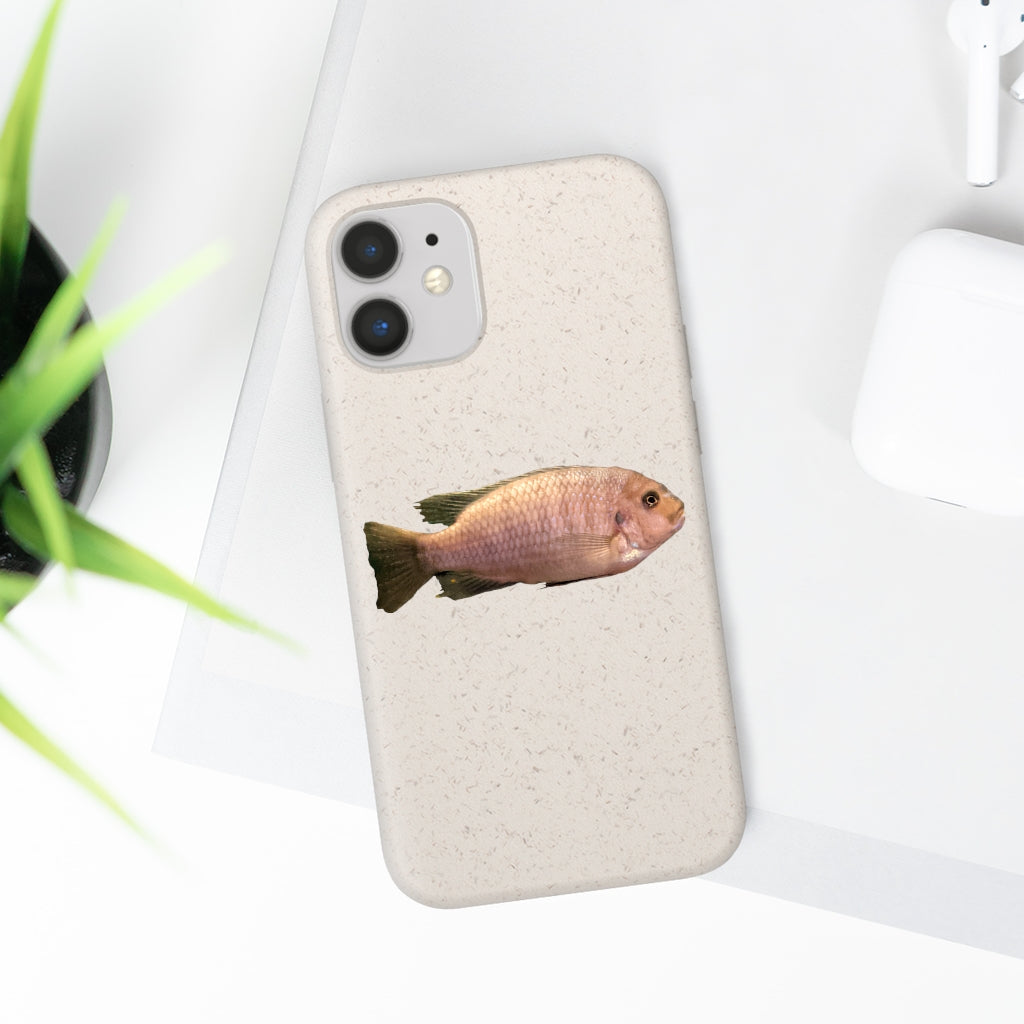 Peach Fish Biodegradable Phone Case made from plant-based materials, featuring a slim design and precise cutouts for connectivity.