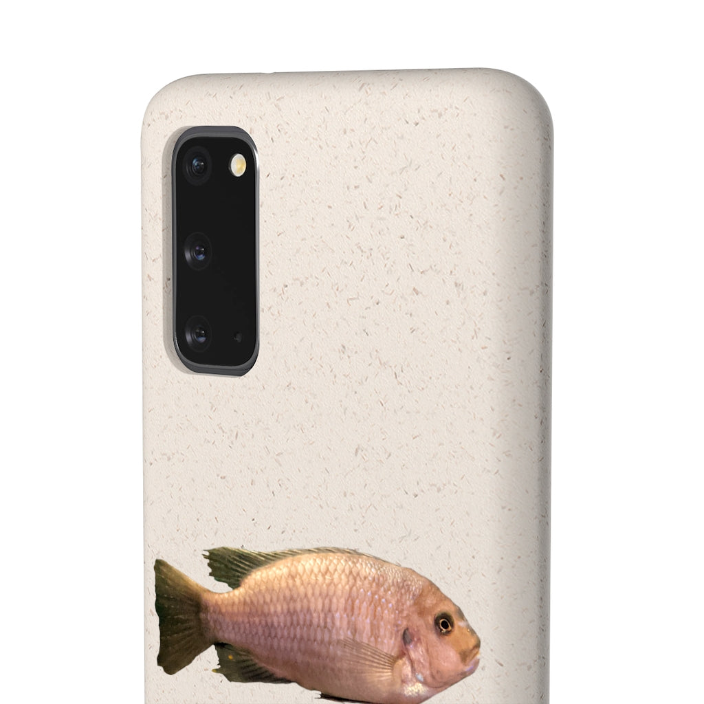 Peach Fish Biodegradable Phone Case made from plant-based materials, featuring a slim design and precise cutouts for connectivity.